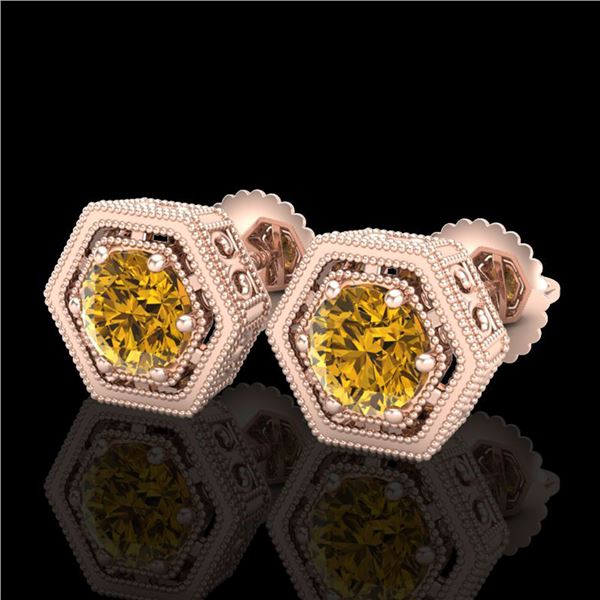 1.07 ctw Intense Fancy Yellow Diamond Art Deco Earrings 18k Rose Gold - REF-131A8N