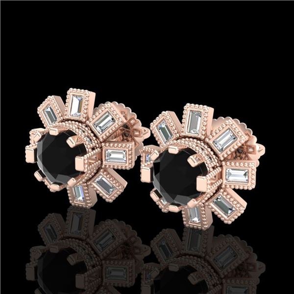 1.77 ctw Fancy Black Diamond Art Deco Stud Earrings 18k Rose Gold - REF-118Y2X