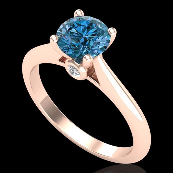 1.08 ctw Fancy Intense Blue Diamond Art Deco Ring 18k Rose Gold - REF-121R4K