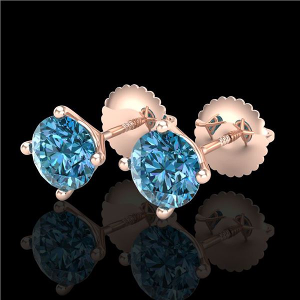 1.5 ctw Fancy Intense Blue Diamond Art Deco Earrings 18k Rose Gold - REF-106G4W