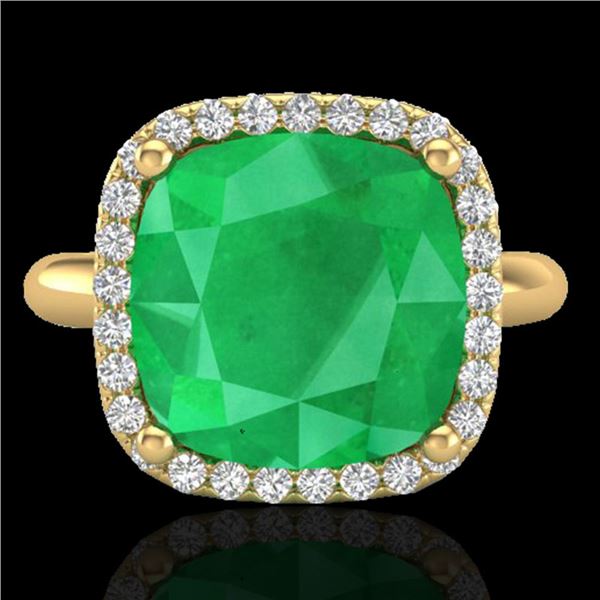 6 ctw Emerald & Micro Pave Halo VS/SI Diamond Ring 18k Yellow Gold - REF-101W8H