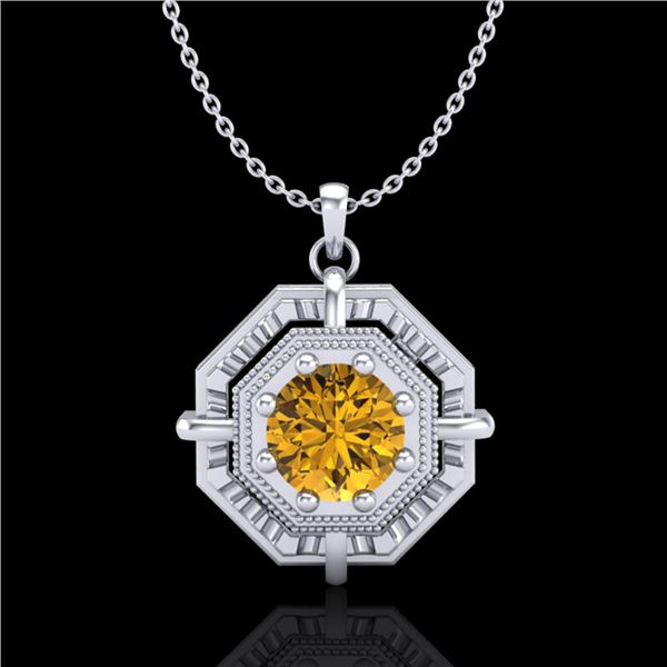 0.75 ctw Intense Fancy Yellow Diamond Art Deco Necklace 18k White Gold - REF-153M6G