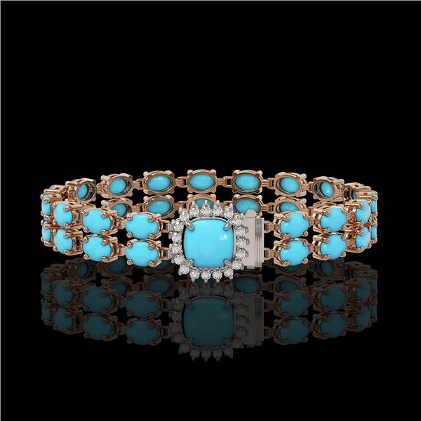 13.37 ctw Turquoise & Diamond Bracelet 14K Rose Gold - REF-245G5W