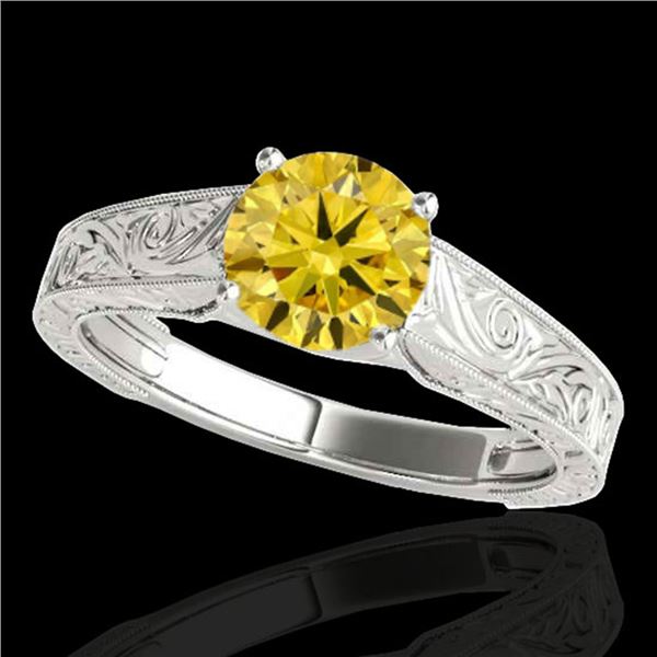 1 ctw Certified SI/I Fancy Intense Yellow Diamond Ring 10k White Gold - REF-177R3K