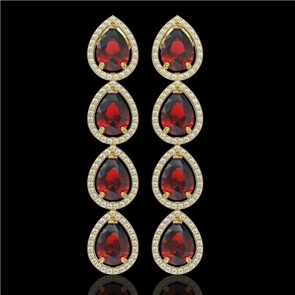 9.25 ctw Garnet & Diamond Micro Pave Halo Earrings 10k Yellow Gold - REF-172R8K