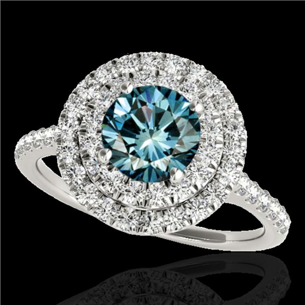 1.5 ctw SI Certified Fancy Blue Diamond Solitaire Halo Ring 10k White Gold - REF-122M8G