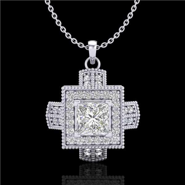 0.84 ctw Princess VS/SI Diamond Micro Pave Necklace 18k White Gold - REF-149X3A