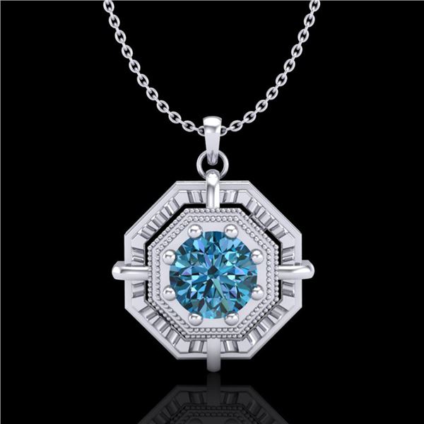 0.75 ctw Fancy Intense Blue Diamond Art Deco Necklace 18k White Gold - REF-121W8H