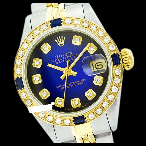 Rolex Men's Two Tone 14K Gold/SS, QuickSet, Diam Dial & Diam/Sapphire Bezel