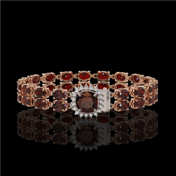 14.98 ctw Garnet & Diamond Bracelet 14K Rose Gold - REF-178G2W