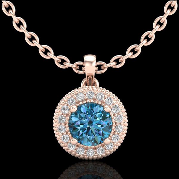 1 ctw Intense Blue Diamond Art Deco Stud Necklace 18k Rose Gold - REF-138N2F