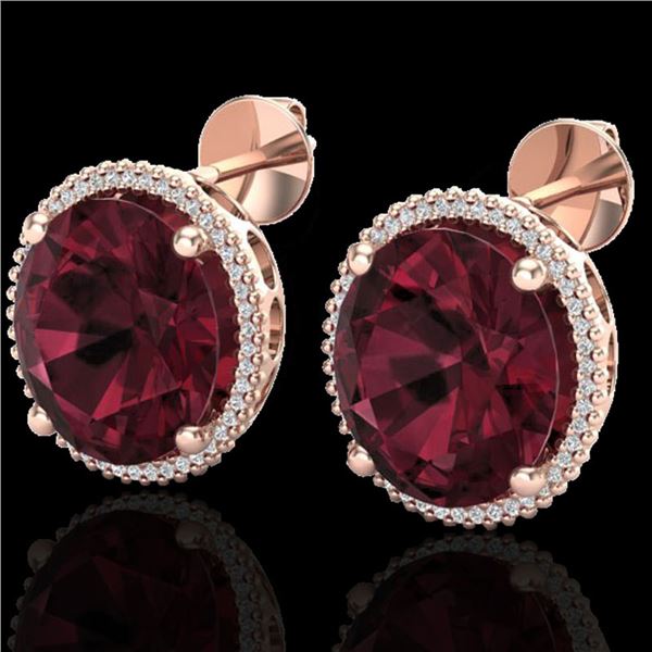 20 ctw Garnet & Micro Pave VS/SI Diamond Earrings 14k Rose Gold - REF-94N5F