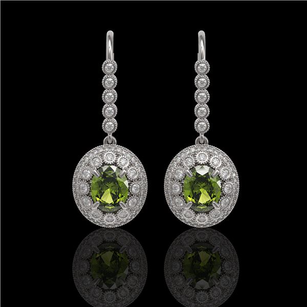 8.45 ctw Tourmaline & Diamond Victorian Earrings 14K White Gold - REF-250G8W