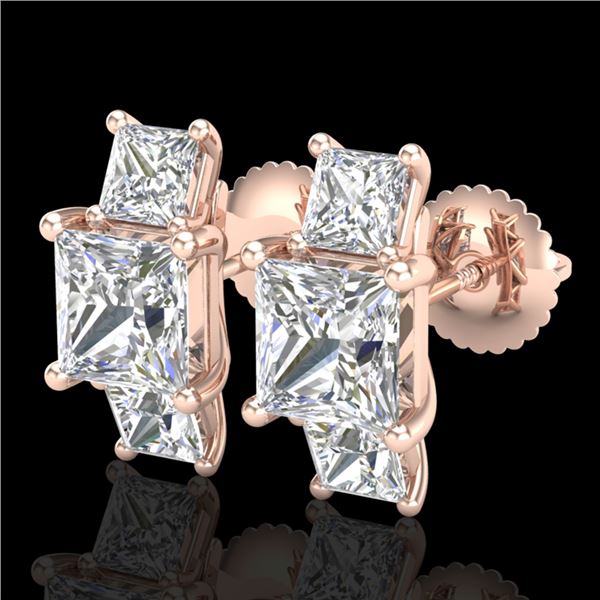 3.08 ctw Princess VS/SI Diamond Art Deco Stud Earrings 18k Rose Gold - REF-630A2N