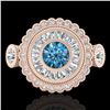 Image 2 : 2.62 ctw Intense Blue Diamond Art Deco 3 Stone Ring 18k Rose Gold - REF-290M9G