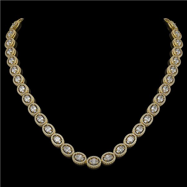 30.41 ctw Oval Cut Diamond Micro Pave Necklace 18K Yellow Gold - REF-4148R9K