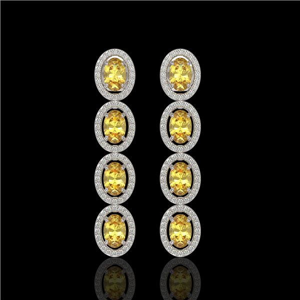 5.4 ctw Fancy Citrine & Diamond Micro Pave Halo Earrings 10k White Gold - REF-143Y6X