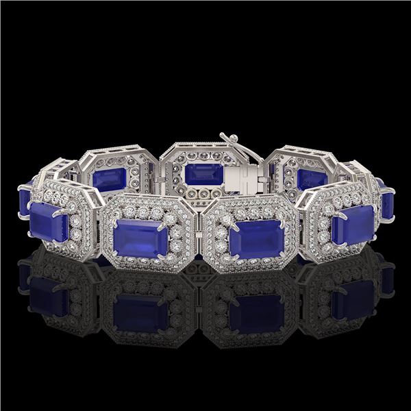 61.92 ctw Sapphire & Diamond Victorian Bracelet 14K White Gold - REF-1288R4K