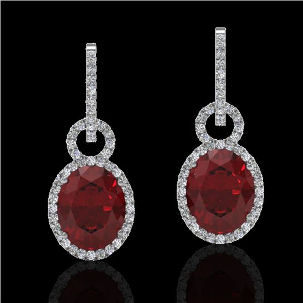 8 ctw Garnet & Micro Pave Halo VS/SI Diamond Earrings 14k White Gold - REF-100M2G