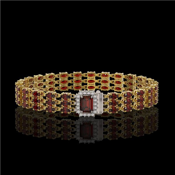 21.51 ctw Garnet & Diamond Bracelet 14K Yellow Gold - REF-318W2H