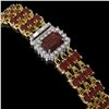 Image 2 : 21.51 ctw Garnet & Diamond Bracelet 14K Yellow Gold - REF-318W2H