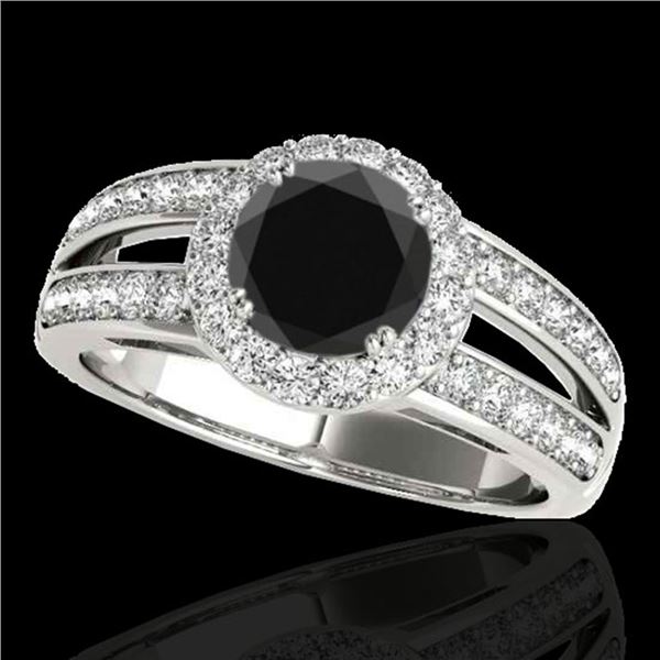 1.6 ctw Certified Black Diamond Solitaire Halo Ring 10k White Gold - REF-64A3N