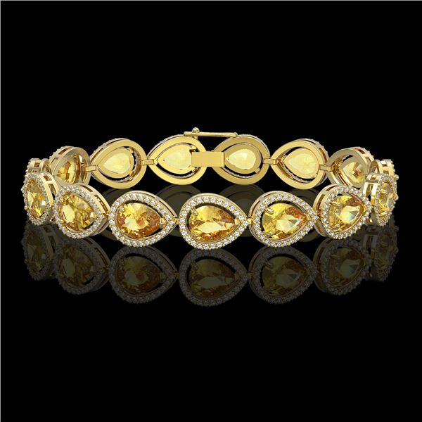 17.3 ctw Fancy Citrine & Diamond Micro Pave Halo Bracelet 10k Yellow Gold - REF-282M9G