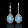 Image 1 : 7.95 ctw Turquoise & Diamond Victorian Earrings 14K White Gold - REF-241W5H