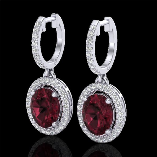 3.75 ctw Garnet & Micro Pave VS/SI Diamond Earrings Halo 18k White Gold - REF-107M3G