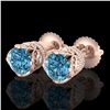 Image 1 : 1.85 ctw Fancy Intense Blue Diamond Art Deco Earrings 18k Rose Gold - REF-200G2W