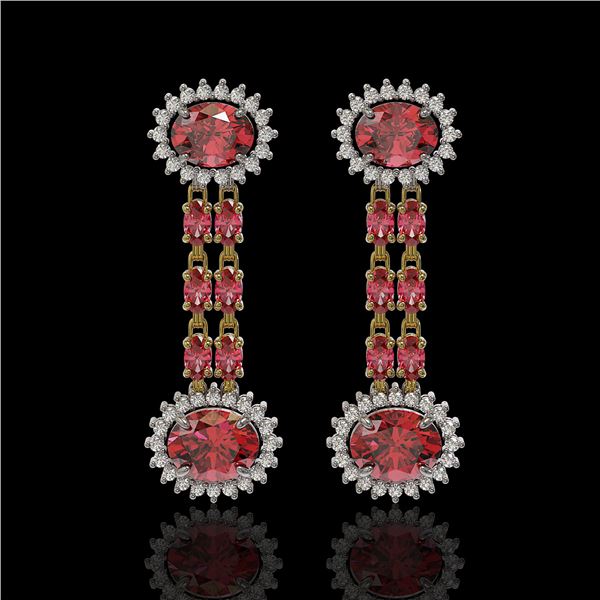 8.69 ctw Tourmaline & Diamond Earrings 14K Yellow Gold - REF-227K3Y