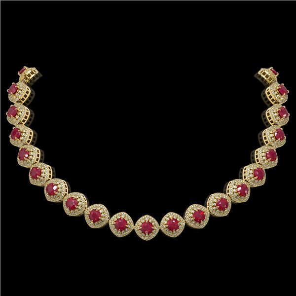 82.17 ctw Certified Ruby & Diamond Victorian Necklace 14K Yellow Gold - REF-1800K2Y