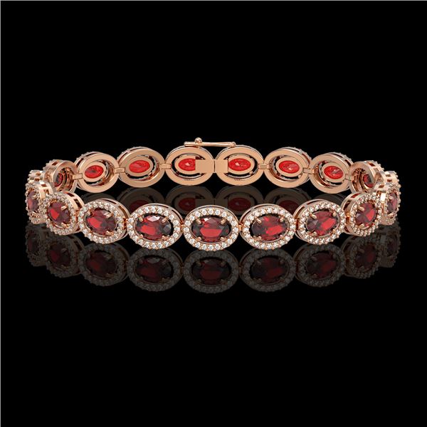 14.63 ctw Garnet & Diamond Micro Pave Halo Bracelet 10k Rose Gold - REF-263R6K