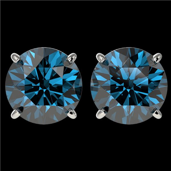 4 ctw Certified Intense Blue Diamond Stud Earrings 10k White Gold - REF-556Y3X