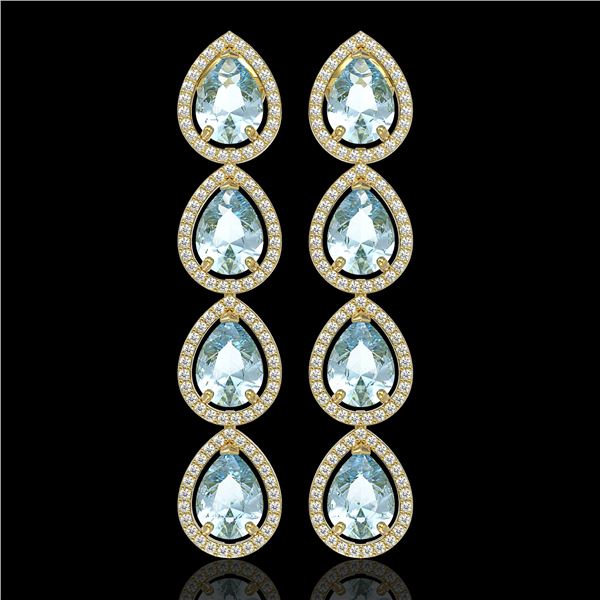 10.56 ctw Aquamarine & Diamond Micro Pave Halo Earrings 10k Yellow Gold - REF-228R8K
