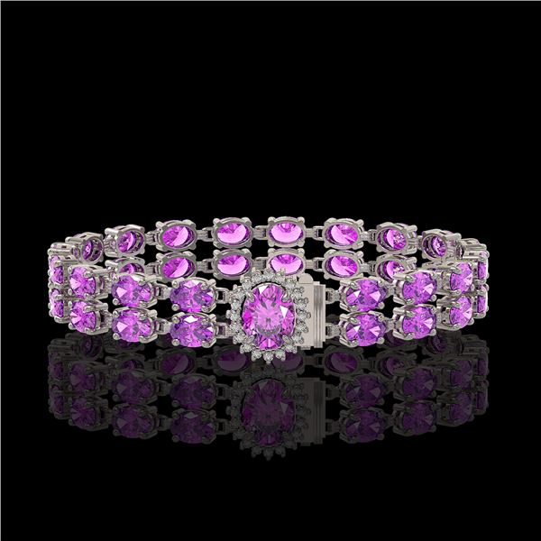 24.82 ctw Amethyst & Diamond Bracelet 14K White Gold - REF-218X2A