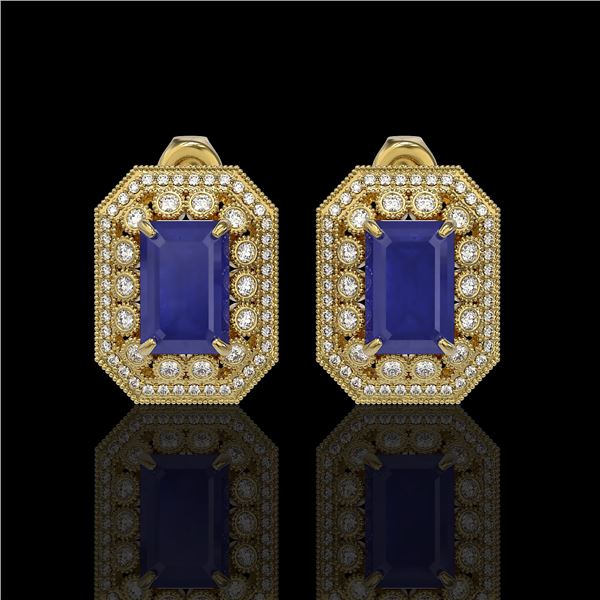 13.75 ctw Sapphire & Diamond Victorian Earrings 14K Yellow Gold - REF-266X4A