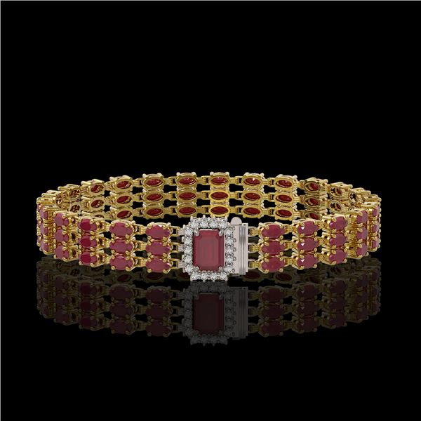 28.74 ctw Ruby & Diamond Bracelet 14K Yellow Gold - REF-318R2K