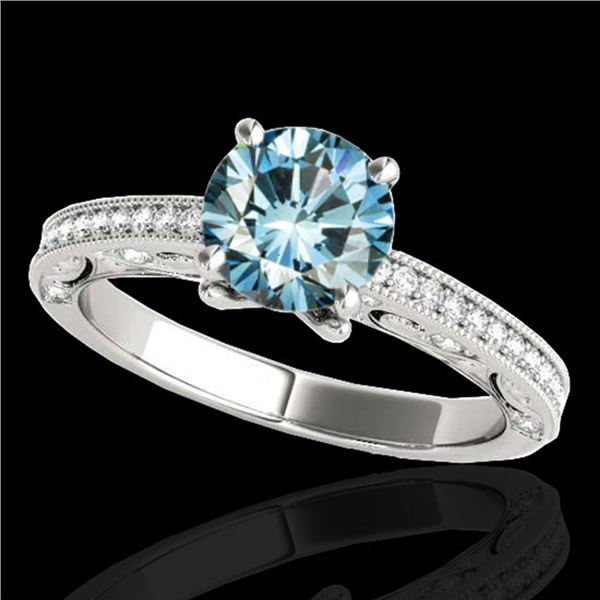 1.25 ctw SI Certified Blue Diamond Solitaire Antique Ring 10k White Gold - REF-122H8R