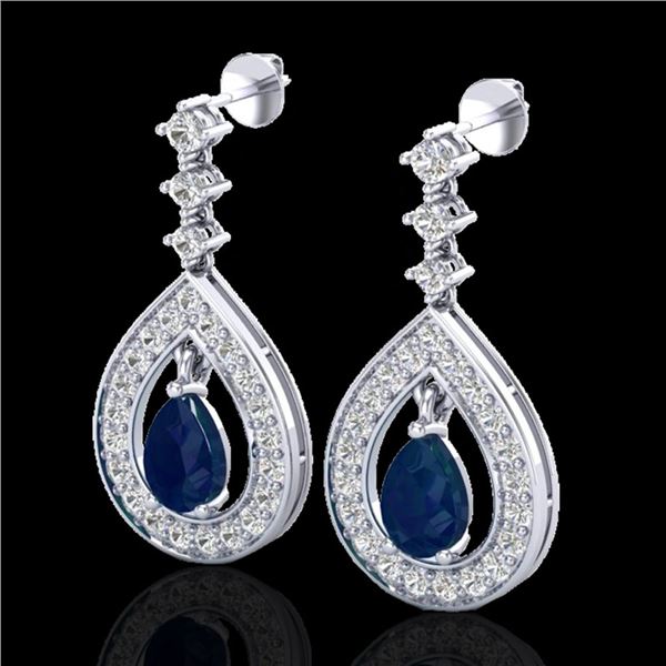 2.25 ctw Sapphire & Micro Pave VS/SI Diamond Earrings 14k White Gold - REF-105X5A