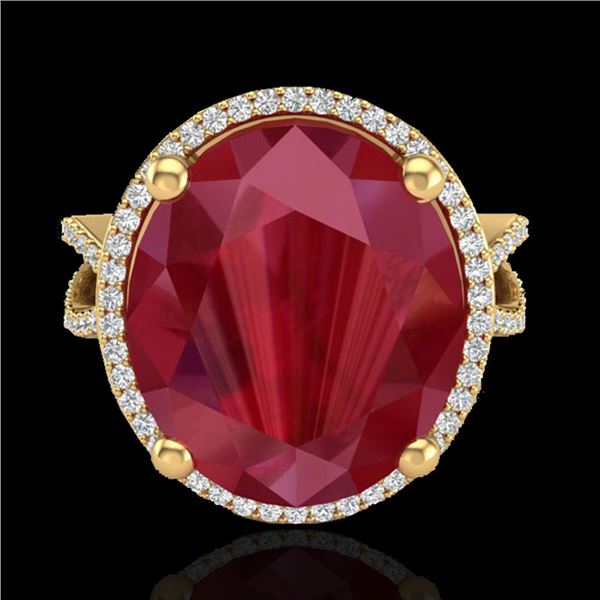 12 ctw Ruby & Micro Pave VS/SI Diamond Certified Ring 18k Yellow Gold - REF-143N6F