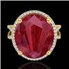 Image 1 : 12 ctw Ruby & Micro Pave VS/SI Diamond Certified Ring 18k Yellow Gold - REF-143N6F