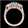 Image 3 : 2.18 ctw Intense Blue Diamond Art Deco 3 Stone Ring 18k Rose Gold - REF-254H5R