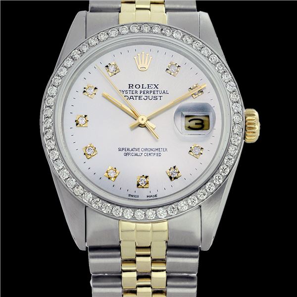 Rolex Men's Two Tone 14K Gold/SS, QuickSet, Diamond Dial & Diamond Bezel