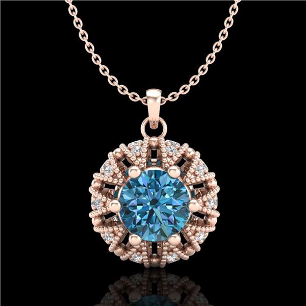 1.2 ctw Fancy Intense Blue Diamond Art Deco Necklace 18k Rose Gold - REF-118M2G