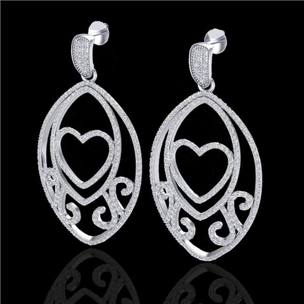 3.20 ctw Micro Pave VS/SI Diamond Heart Earrings 18k White Gold - REF-252A3N