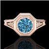 Image 2 : 0.84 ctw Fancy Intense Blue Diamond Art Deco Ring 18k Rose Gold - REF-161G8W