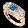 Image 1 : 2.51 ctw Intense Blue Diamond Art Deco 3 Stone Ring 18k Rose Gold - REF-345F5M