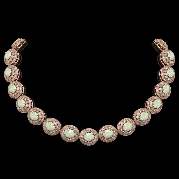 91.75 ctw Certified Opal & Diamond Victorian Necklace 14K Rose Gold - REF-3090W4H