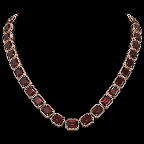73.44 ctw Garnet & Diamond Micro Pave Halo Necklace 10k Rose Gold - REF-696Y2X